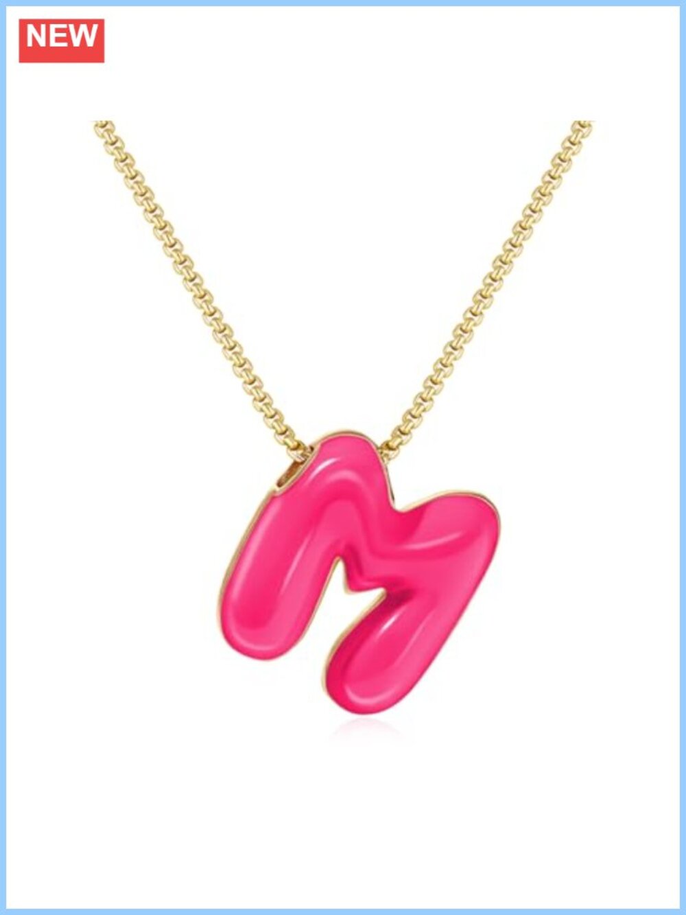 Gold Plated Enamel Bubble Letter Pendant Necklace for Women